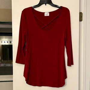 Saved By The Dress Red Long Sleeve Criss Cross Neckline Top